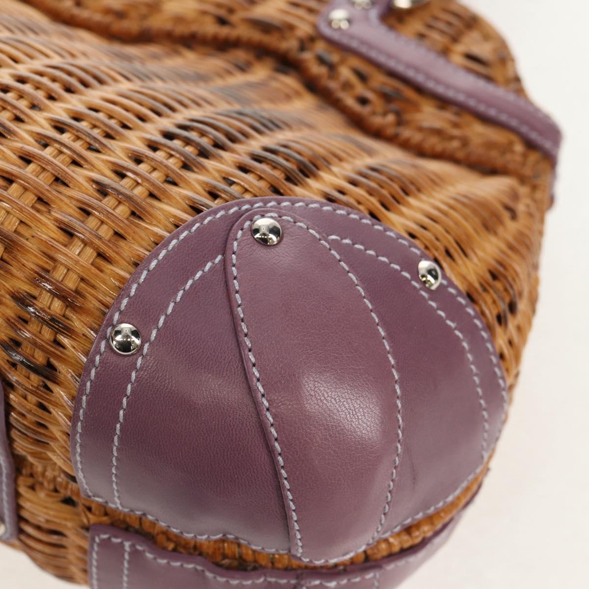 Salvatore Ferragamo Gancini Hand Bag Rattan Beige Silver Auth 154682V