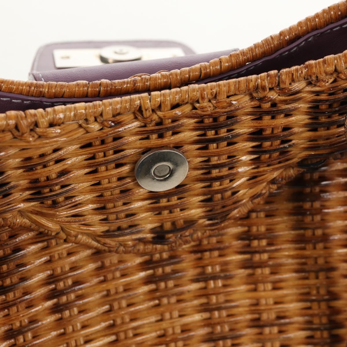 Salvatore Ferragamo Gancini Hand Bag Rattan Beige Silver Auth 154682A