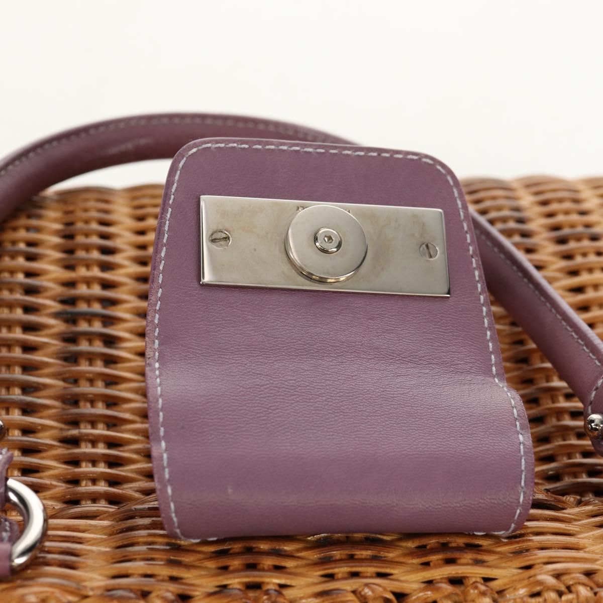 Salvatore Ferragamo Gancini Hand Bag Rattan Beige Silver Auth 154682V
