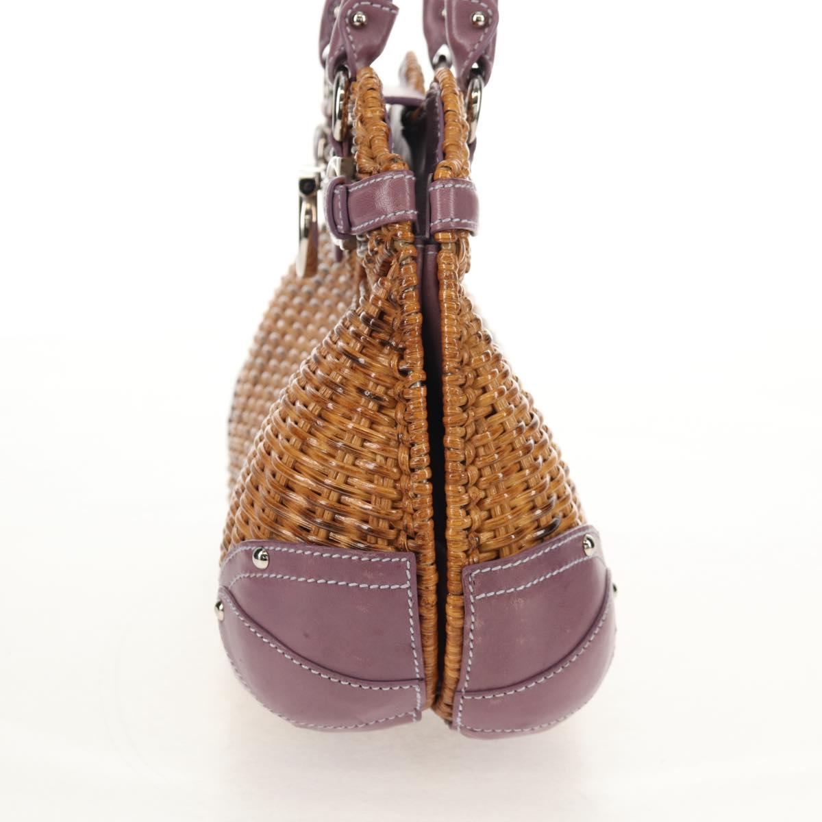 Salvatore Ferragamo Gancini Hand Bag Rattan Beige Silver Auth 154682A