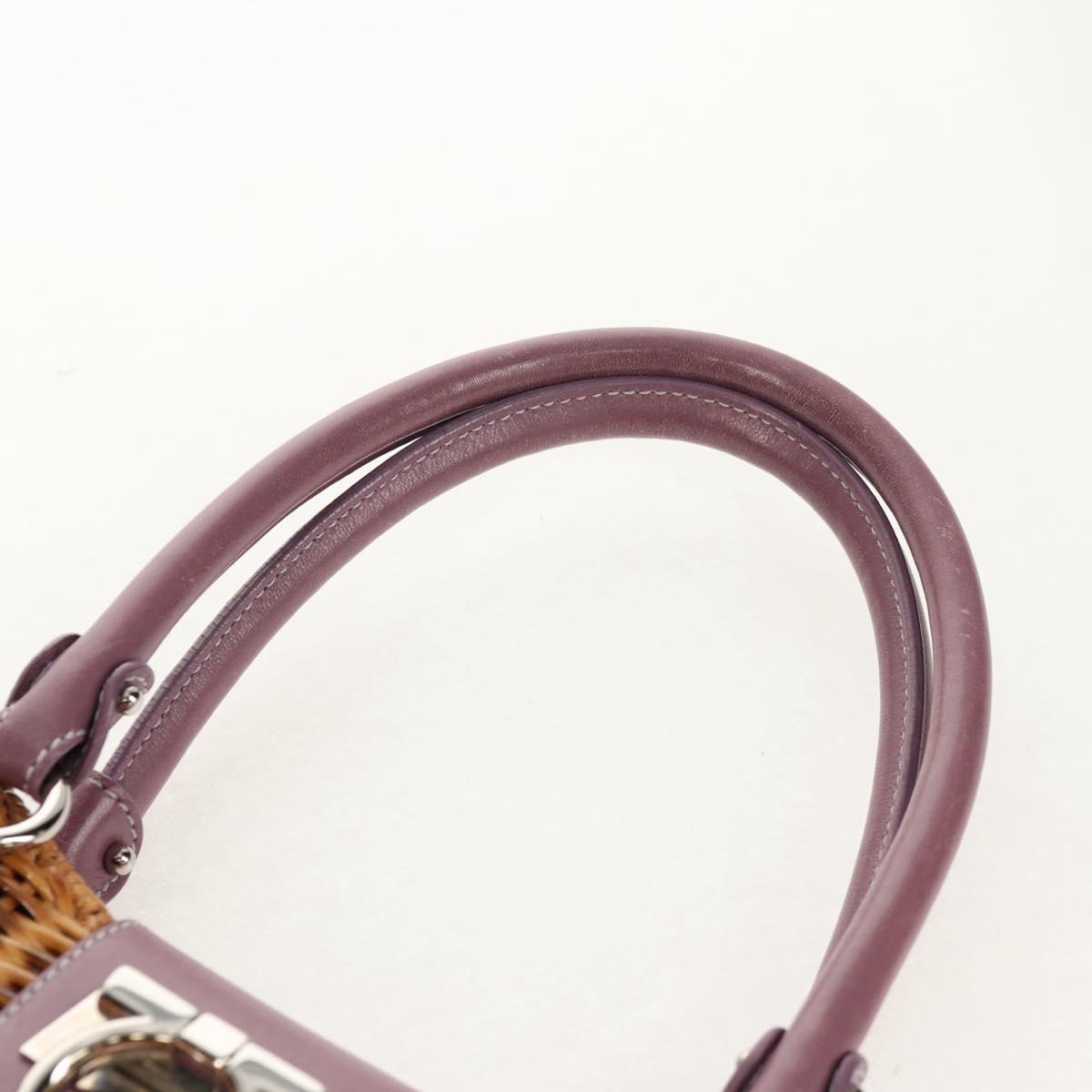 Salvatore Ferragamo Gancini Hand Bag Rattan Beige Silver Auth 154682A