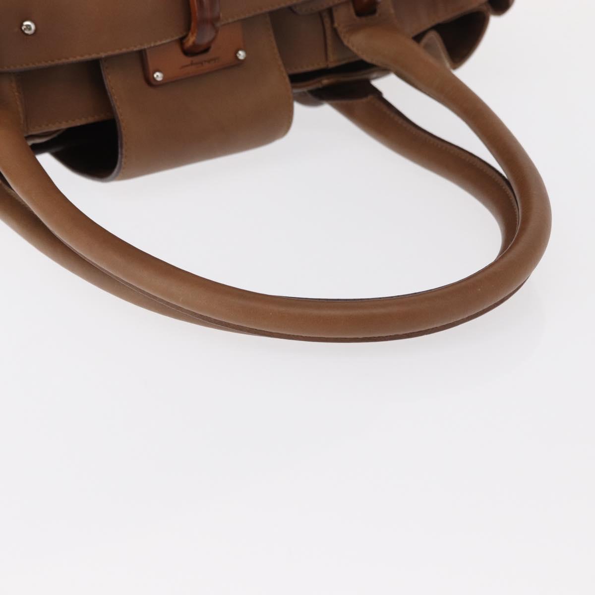 Salvatore Ferragamo Hand Bag Leather Brown Silver Auth 154683