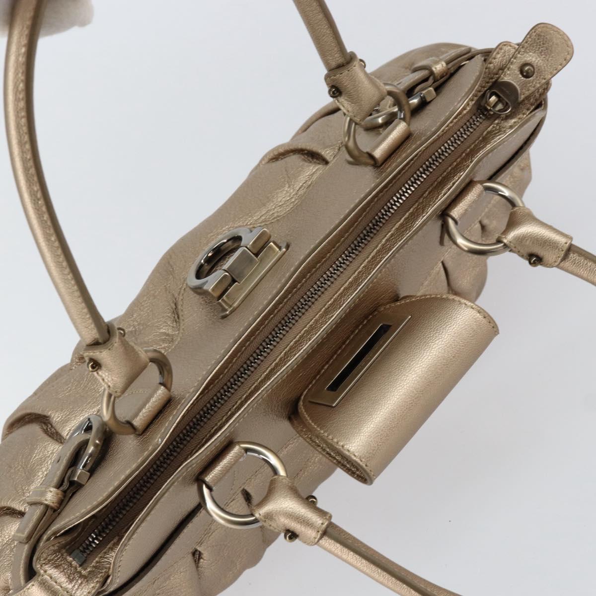 Salvatore Ferragamo Gancini Hand Bag Leather Gold Auth 154684