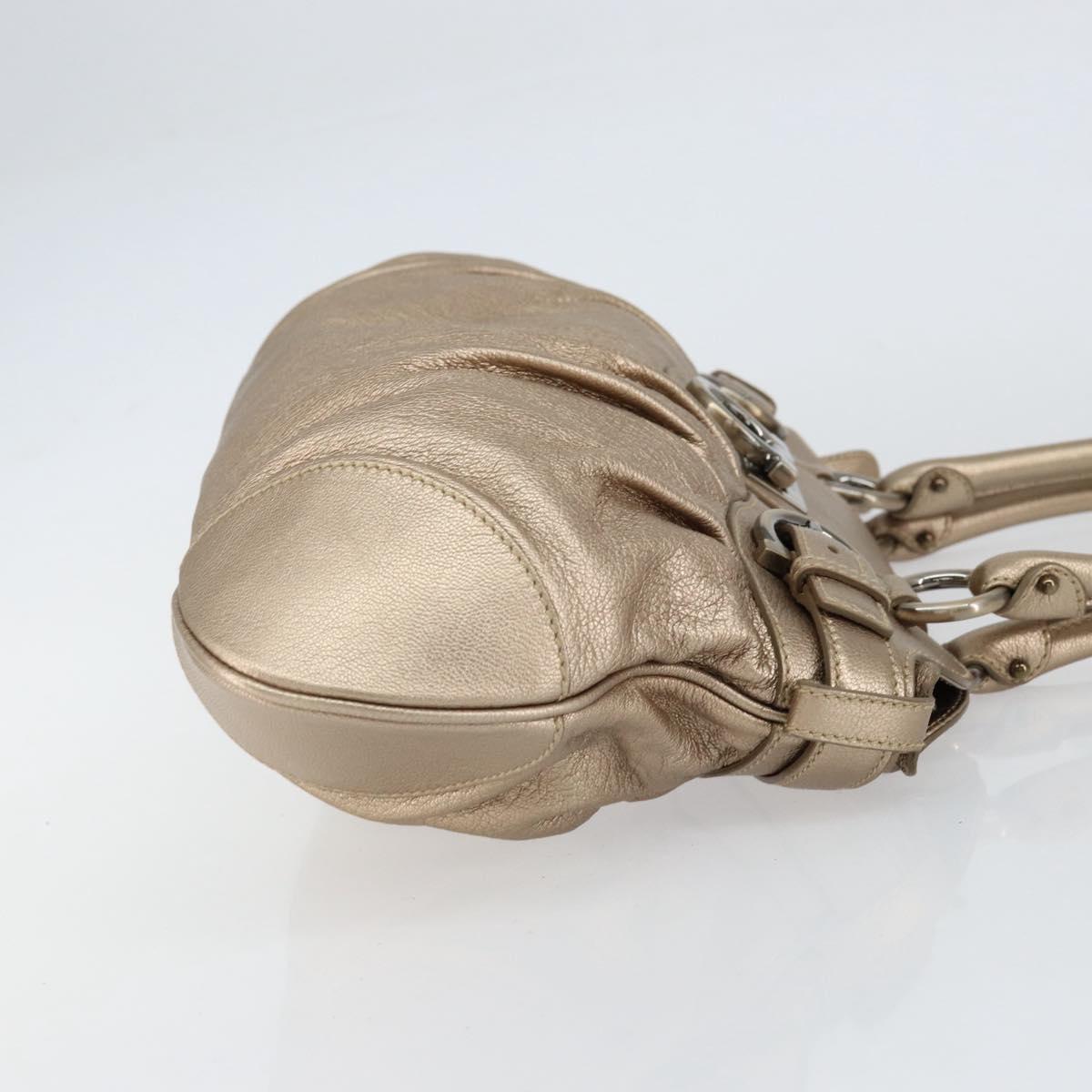 Salvatore Ferragamo Gancini Hand Bag Leather Gold Auth 154684