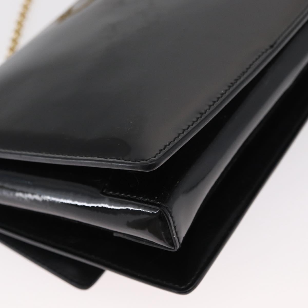 Salvatore Ferragamo Vala Chain Shoulder Bag Enamel Black Gold Auth 154685