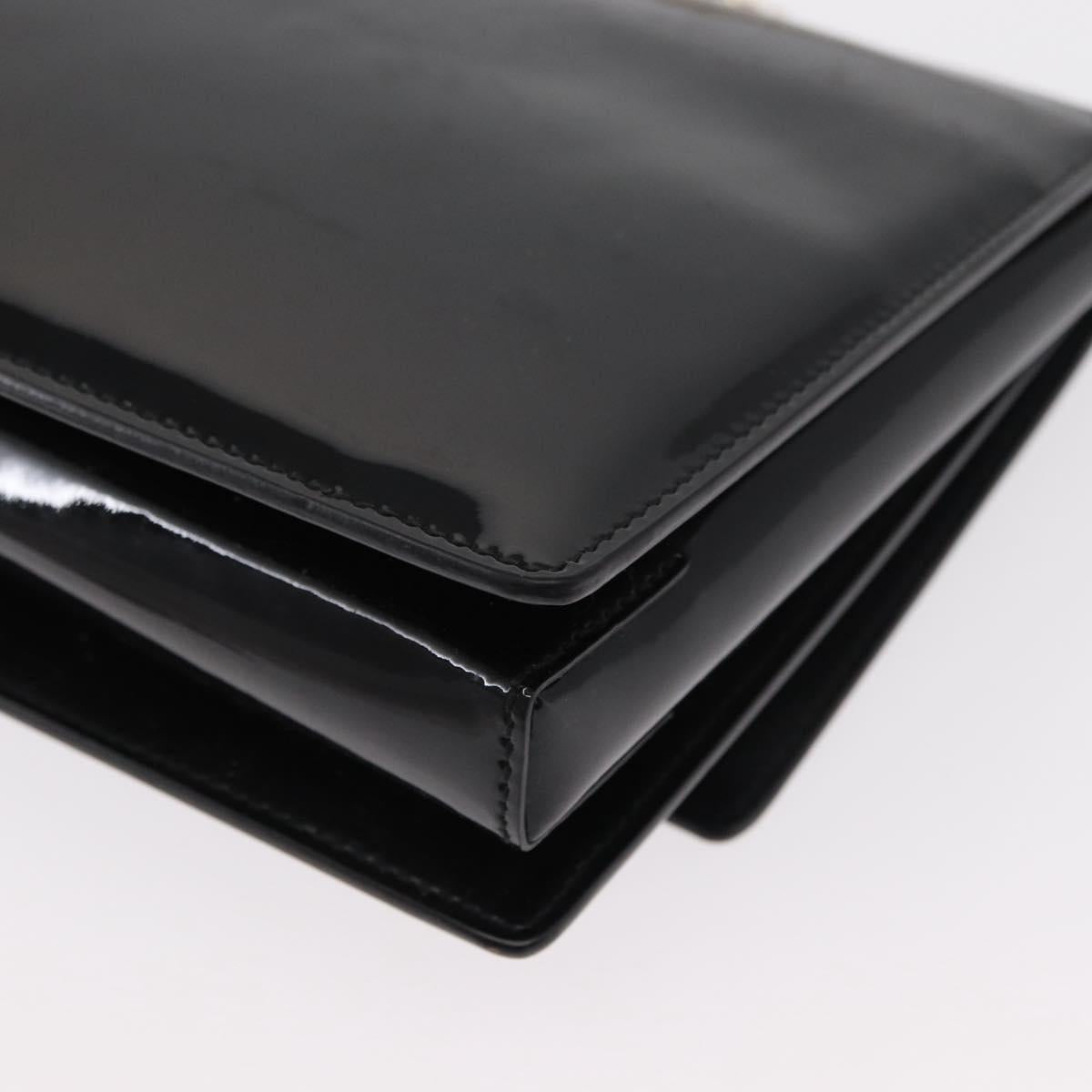 Salvatore Ferragamo Vala Chain Shoulder Bag Enamel Black Gold Auth 154685