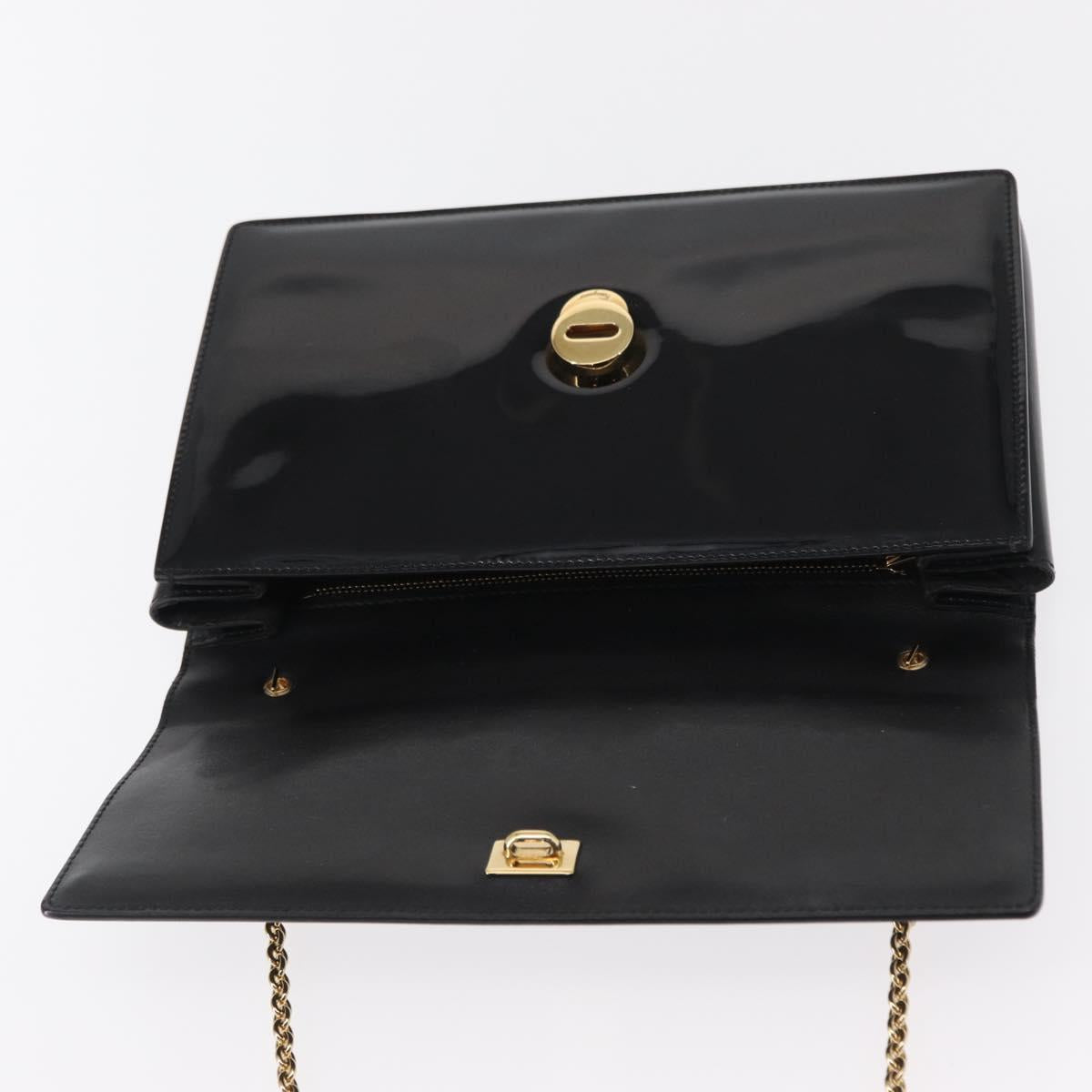 Salvatore Ferragamo Vala Chain Shoulder Bag Enamel Black Gold Auth 154685