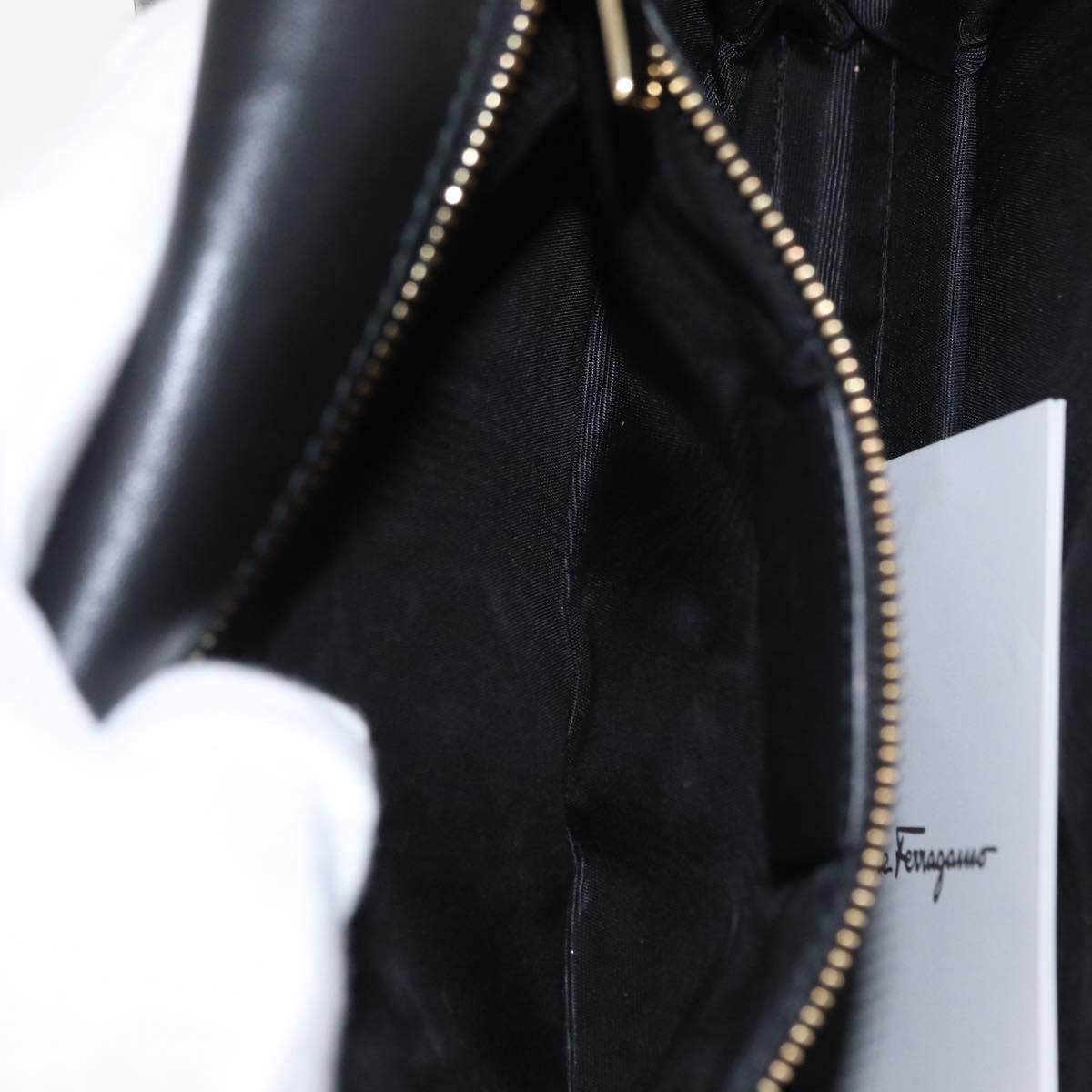 Salvatore Ferragamo Vala Chain Shoulder Bag Enamel Black Gold Auth 154685