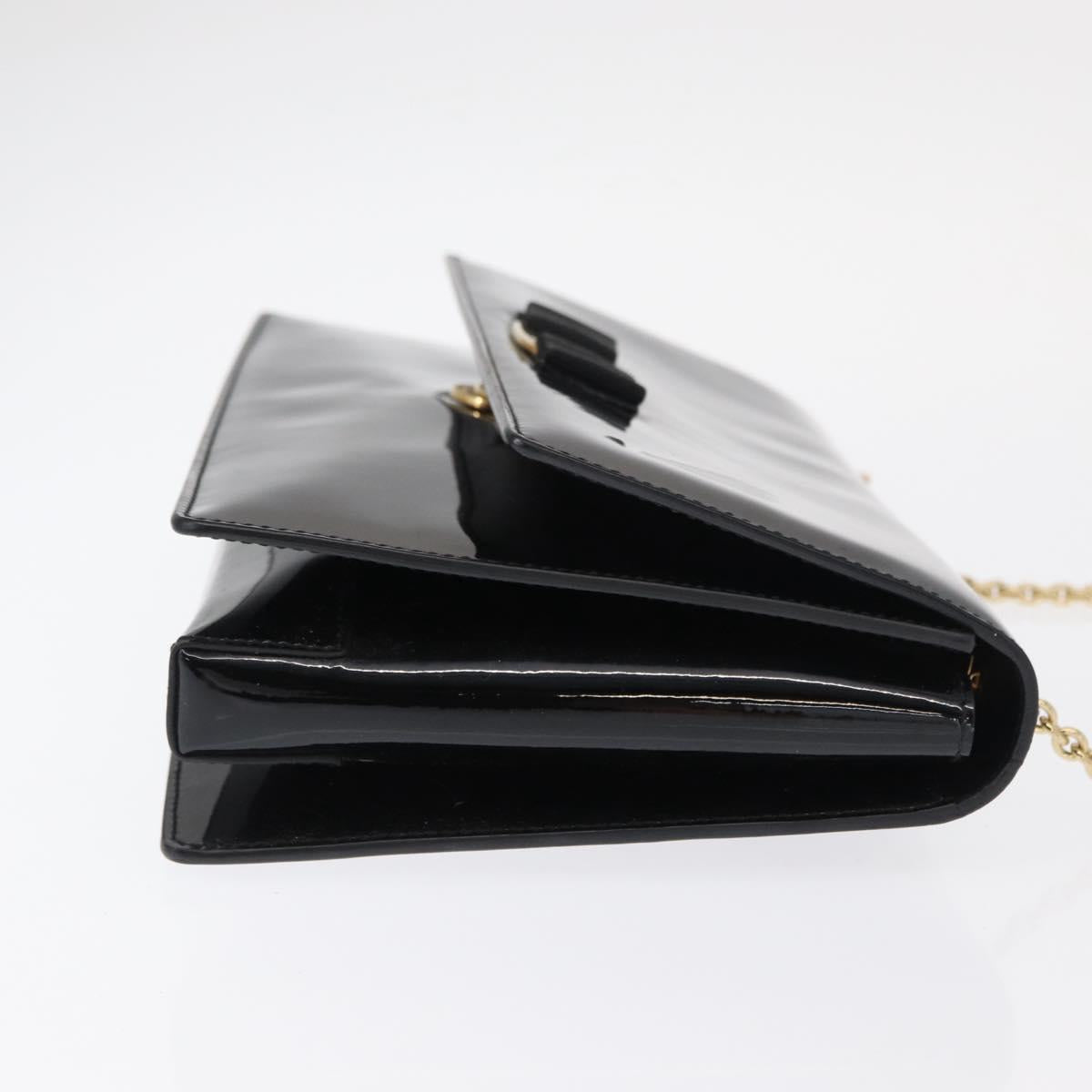 Salvatore Ferragamo Vala Chain Shoulder Bag Enamel Black Gold Auth 154685