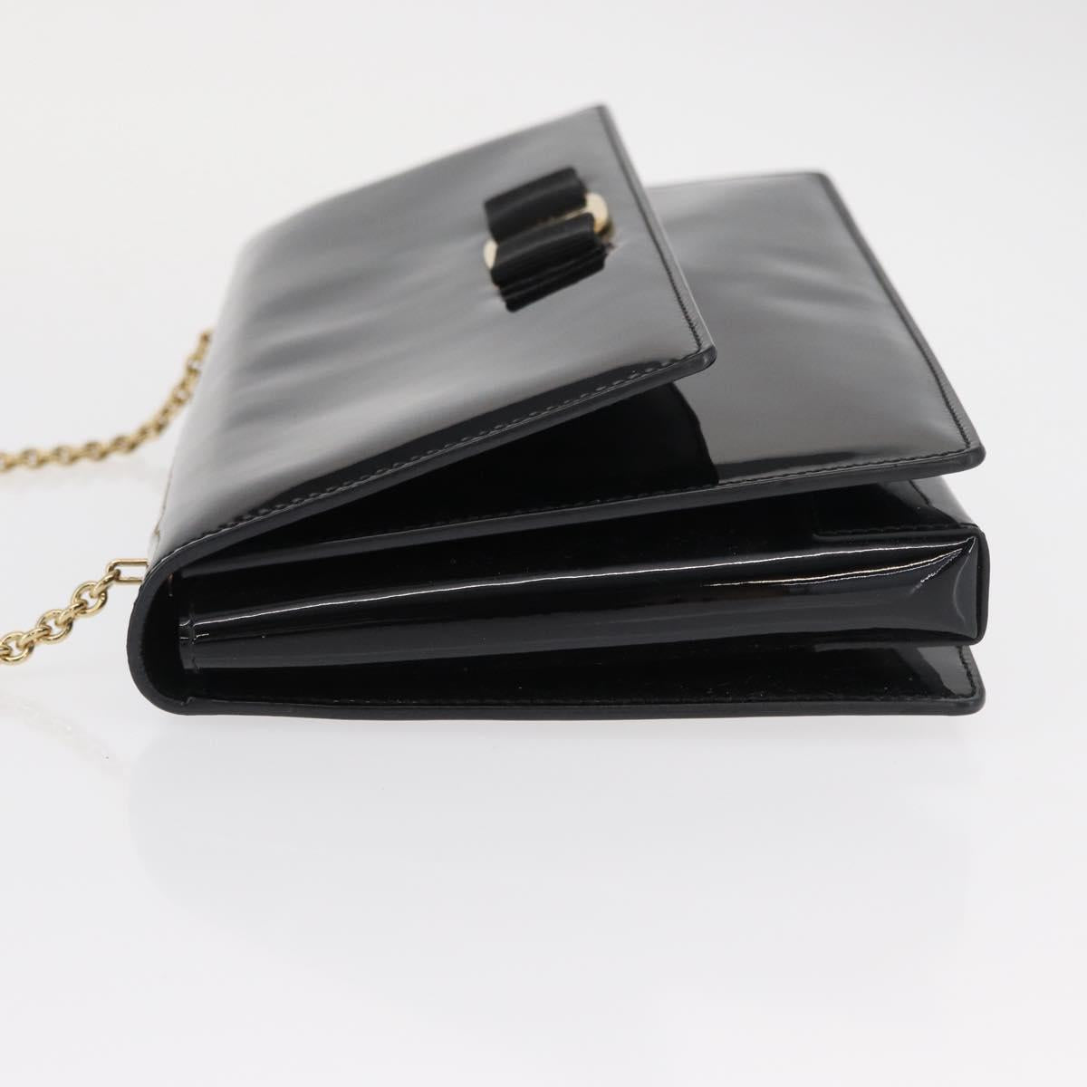 Salvatore Ferragamo Vala Chain Shoulder Bag Enamel Black Gold Auth 154685