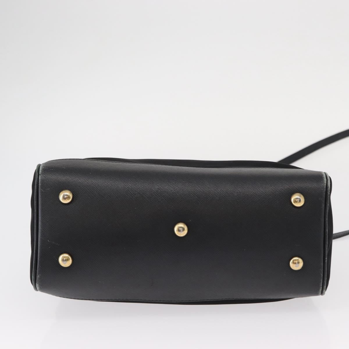 Salvatore Ferragamo Gancini Hand Bag Nylon 2way Black Gold Auth 154686