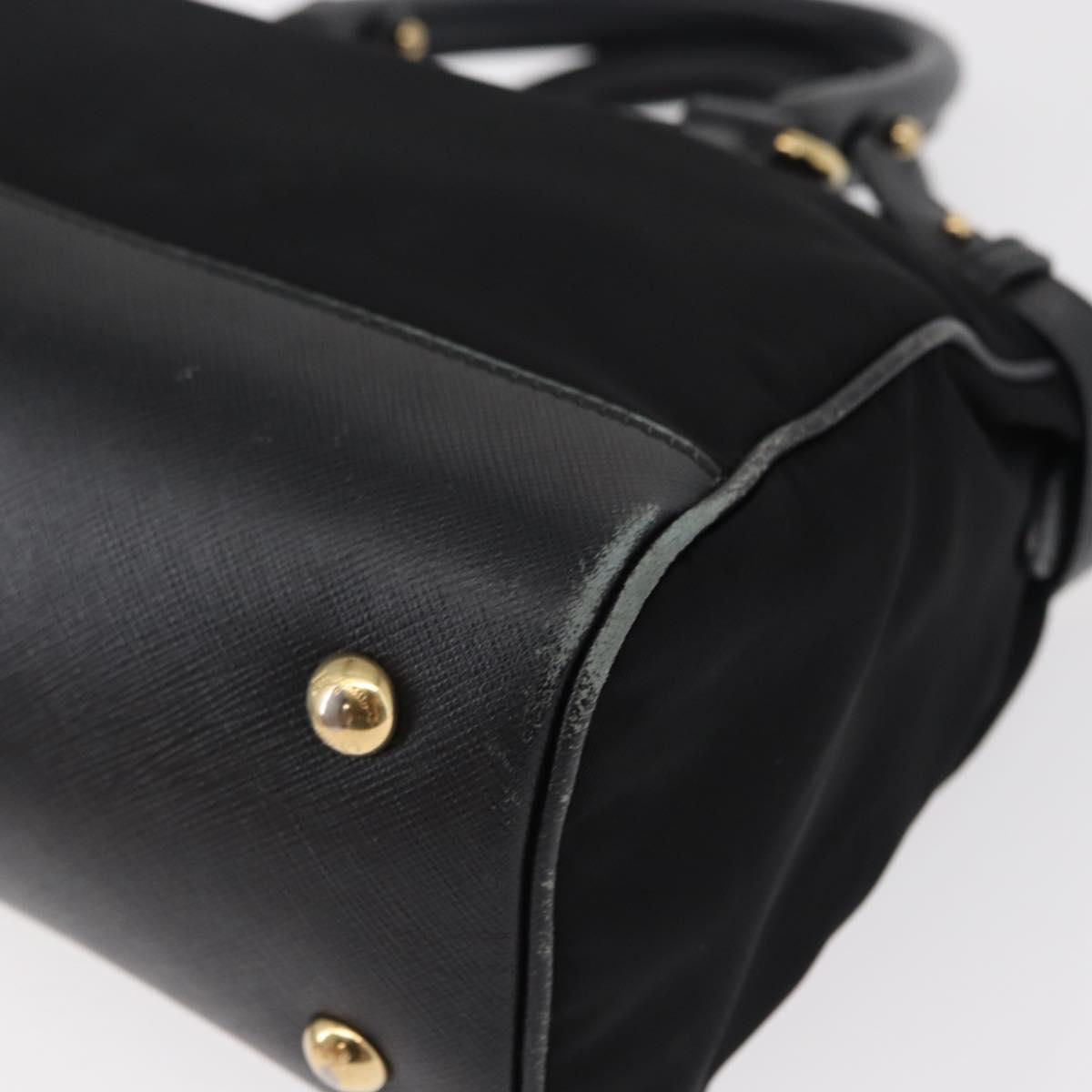 Salvatore Ferragamo Gancini Hand Bag Nylon 2way Black Gold Auth 154686