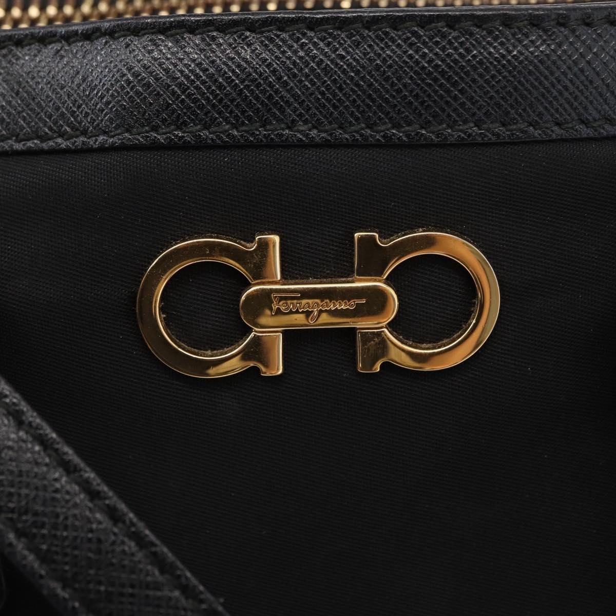 Salvatore Ferragamo Gancini Hand Bag Nylon 2way Black Gold Auth 154686