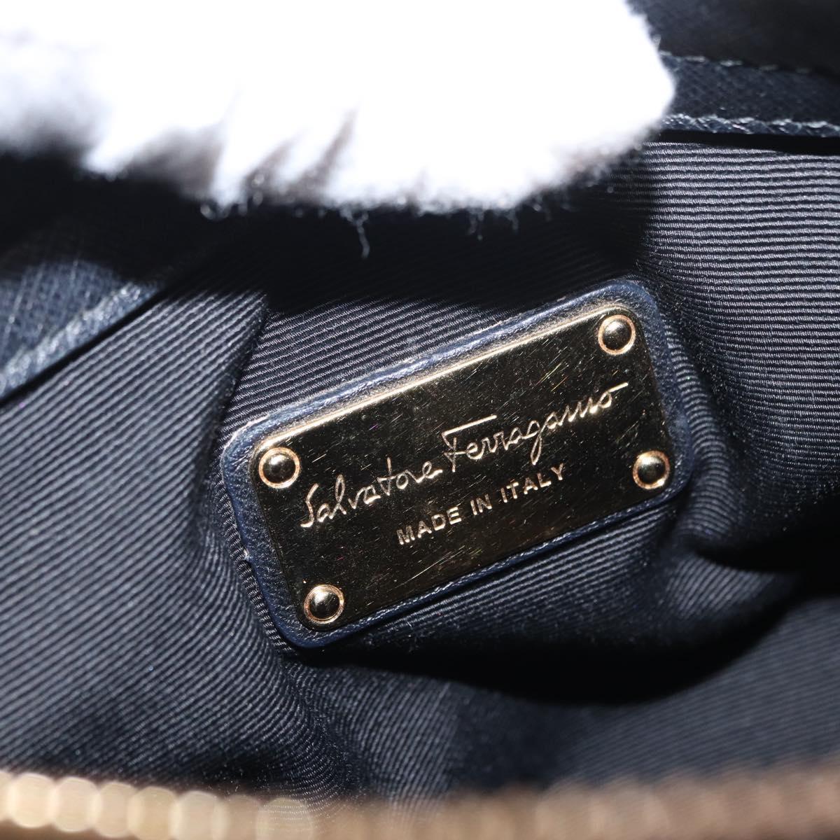 Salvatore Ferragamo Gancini Hand Bag Nylon 2way Black Gold Auth 154686
