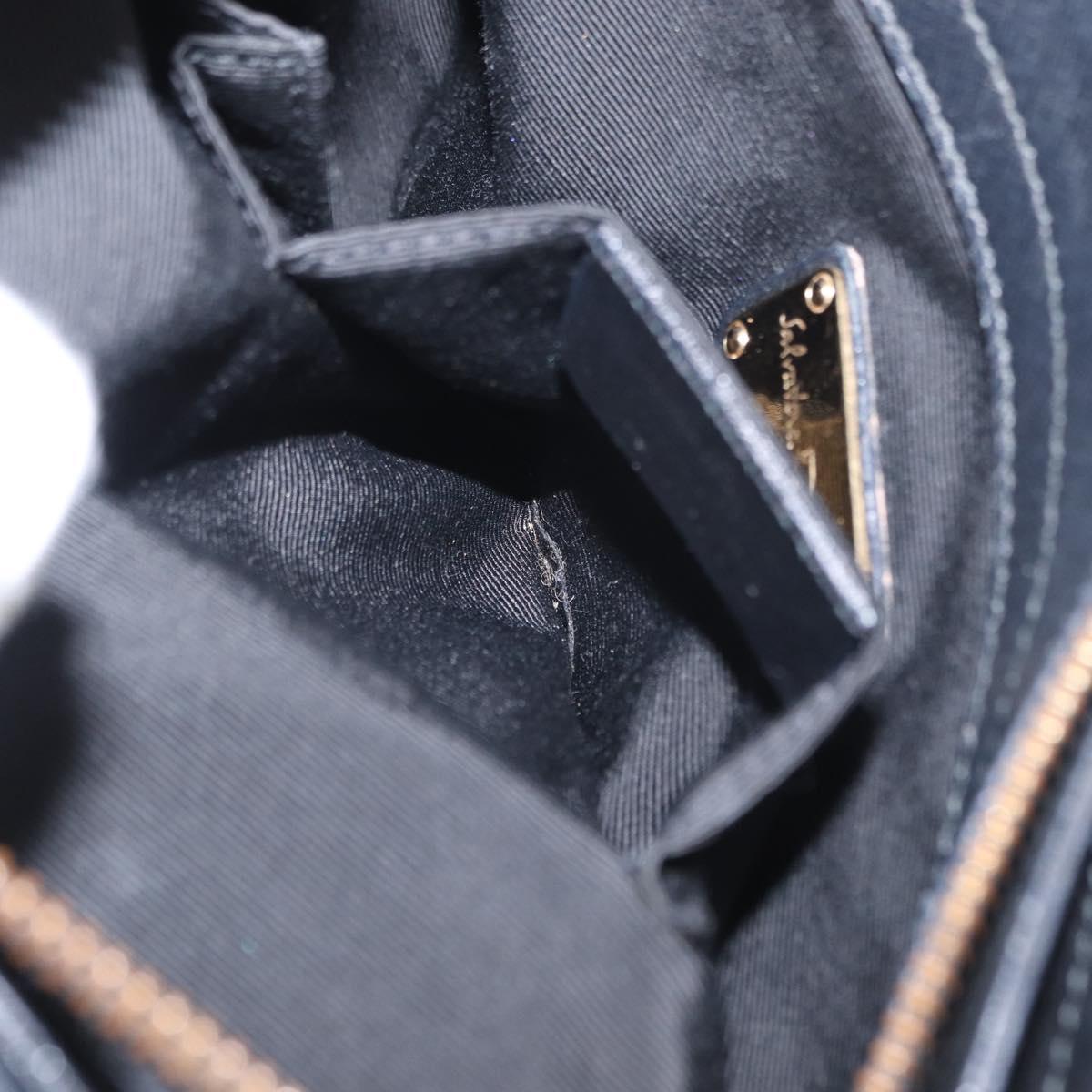 Salvatore Ferragamo Gancini Hand Bag Nylon 2way Black Gold Auth 154686