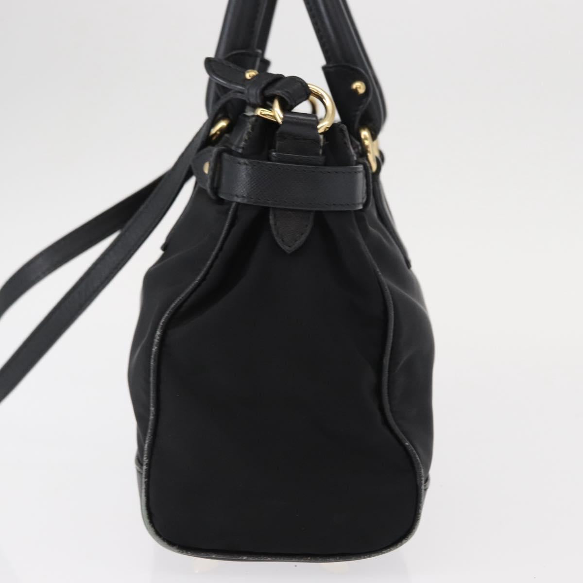 Salvatore Ferragamo Gancini Hand Bag Nylon 2way Black Gold Auth 154686