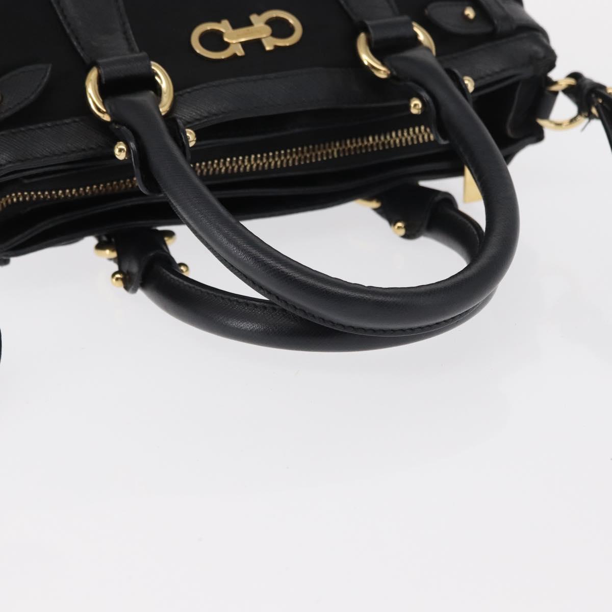 Salvatore Ferragamo Gancini Hand Bag Nylon 2way Black Gold Auth 154686