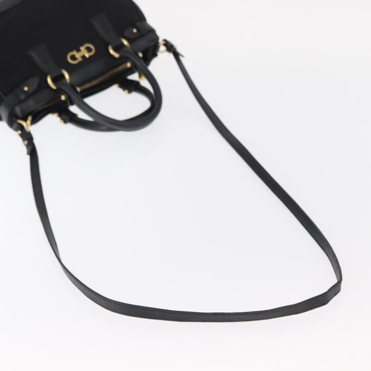 Salvatore Ferragamo Gancini Hand Bag Nylon 2way Black Gold Auth 154686