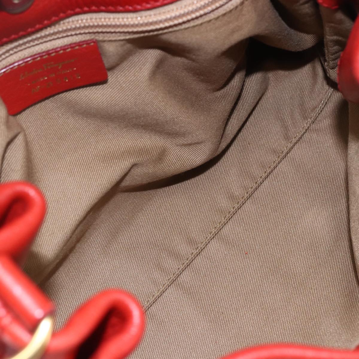 Salvatore Ferragamo Gancini Shoulder Bag Leather Red Gold Auth 154687