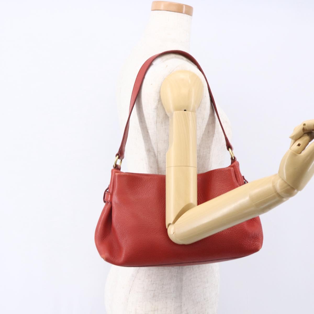 Salvatore Ferragamo Gancini Shoulder Bag Leather Red Gold Auth 154687