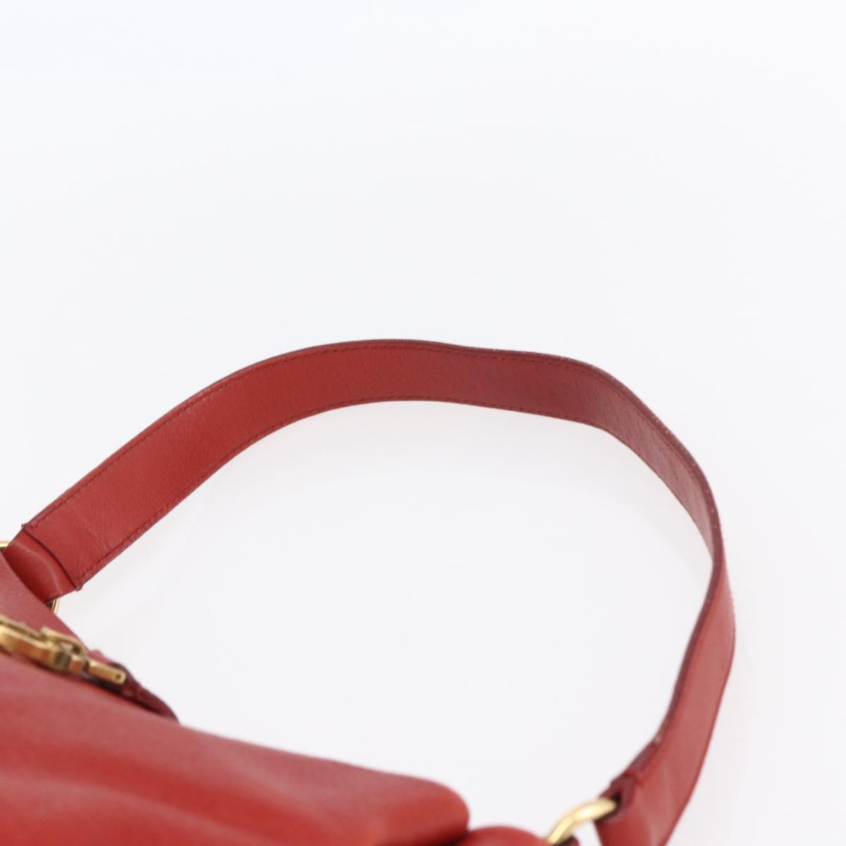 Salvatore Ferragamo Gancini Shoulder Bag Leather Red Gold Auth 154687