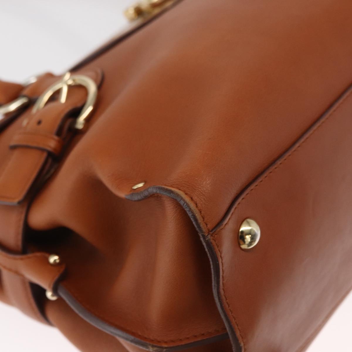 Salvatore Ferragamo Gancini Shoulder Bag Leather Brown Gold Auth 154688