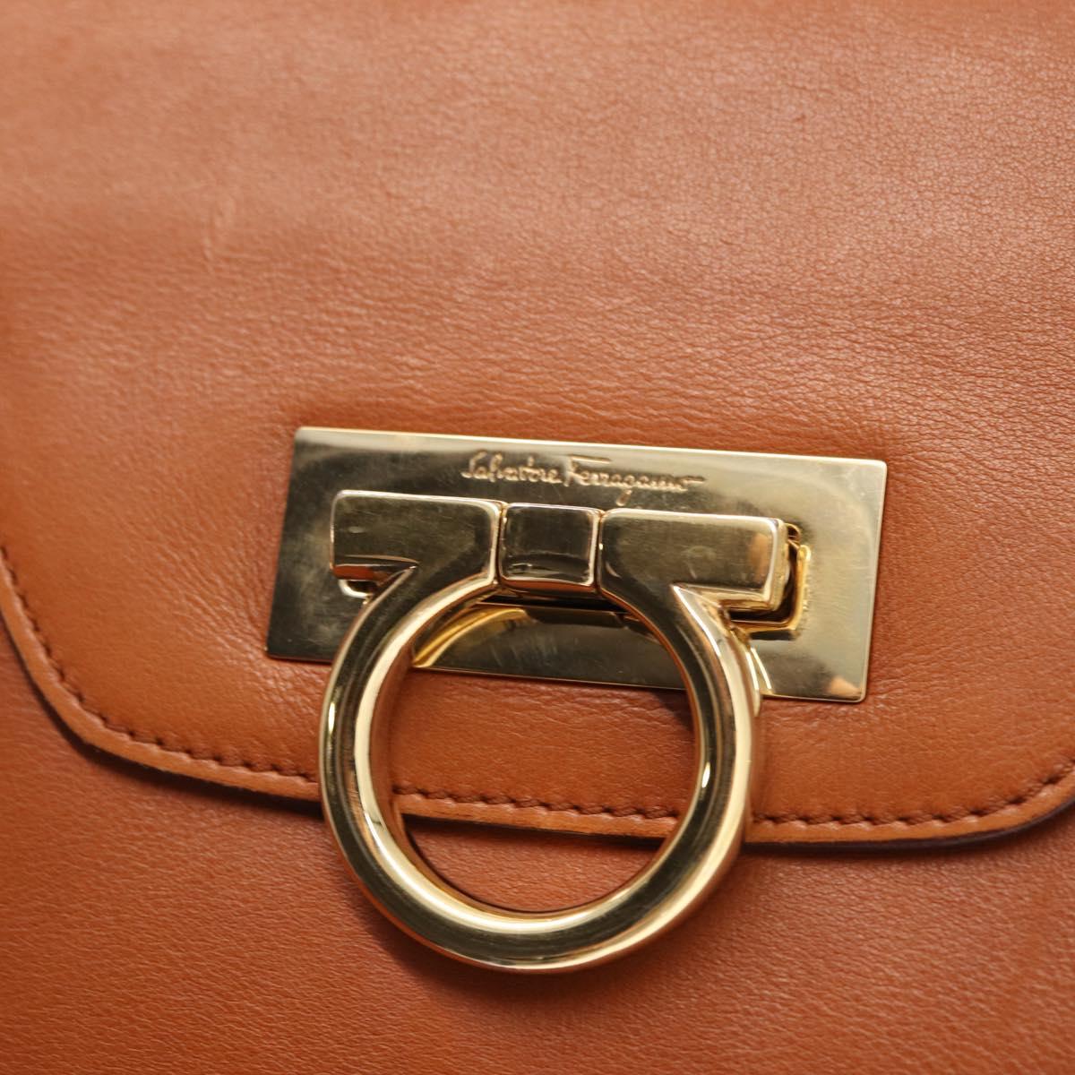 Salvatore Ferragamo Gancini Shoulder Bag Leather Brown Gold Auth 154688