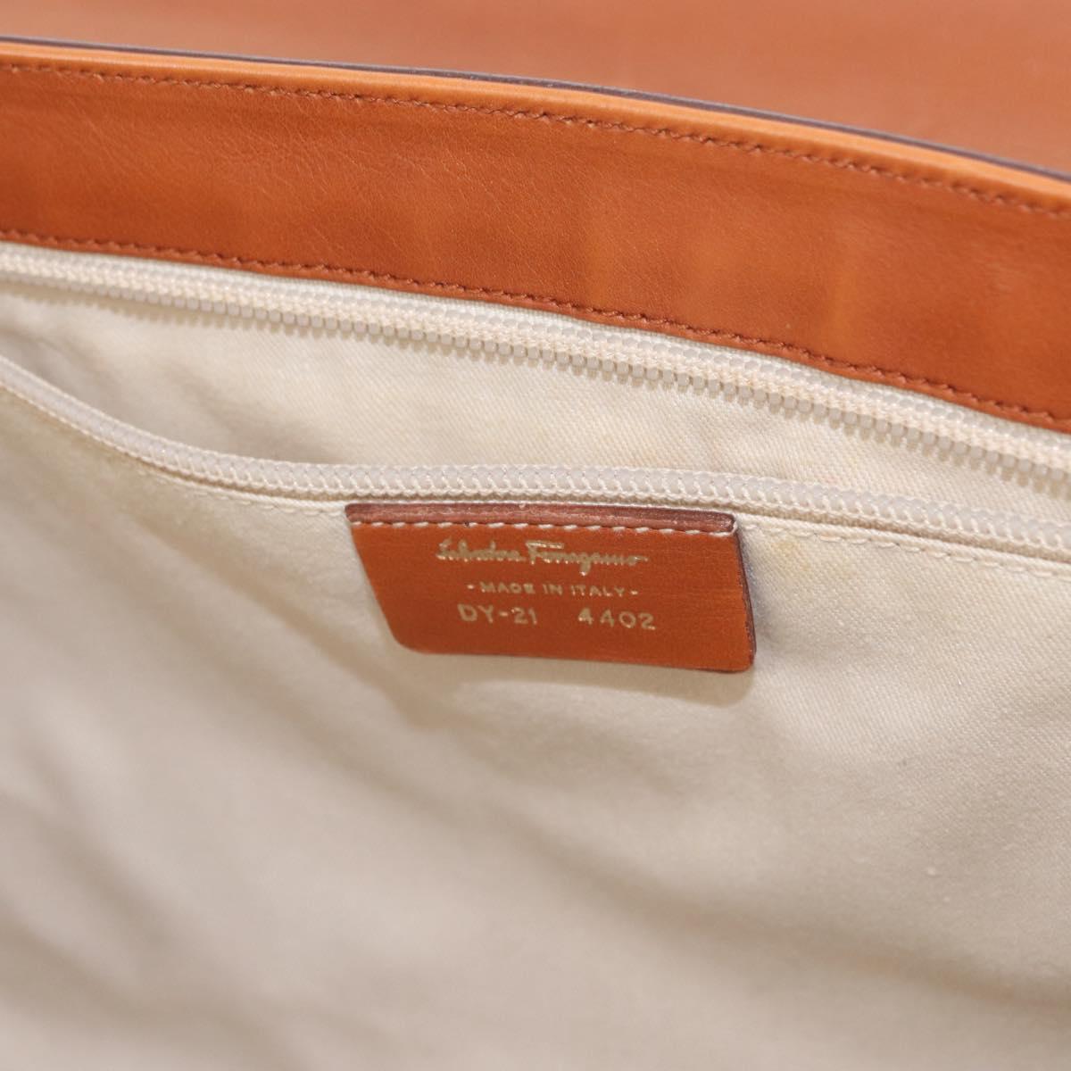 Salvatore Ferragamo Gancini Shoulder Bag Leather Brown Gold Auth 154688