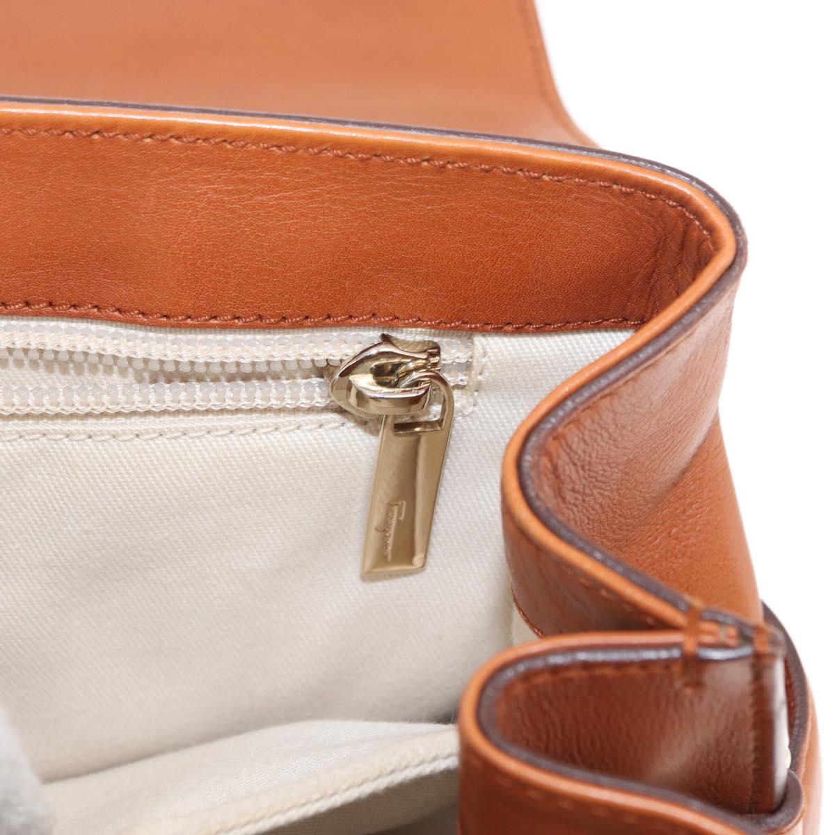 Salvatore Ferragamo Gancini Shoulder Bag Leather Brown Gold Auth 154688