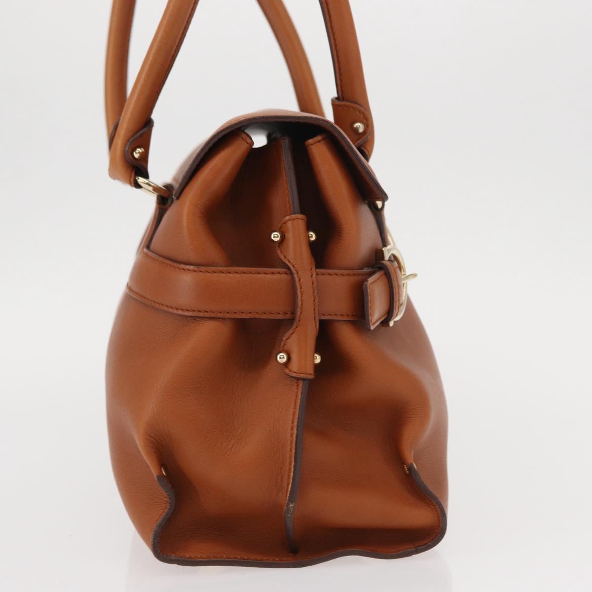 Salvatore Ferragamo Gancini Shoulder Bag Leather Brown Gold Auth 154688