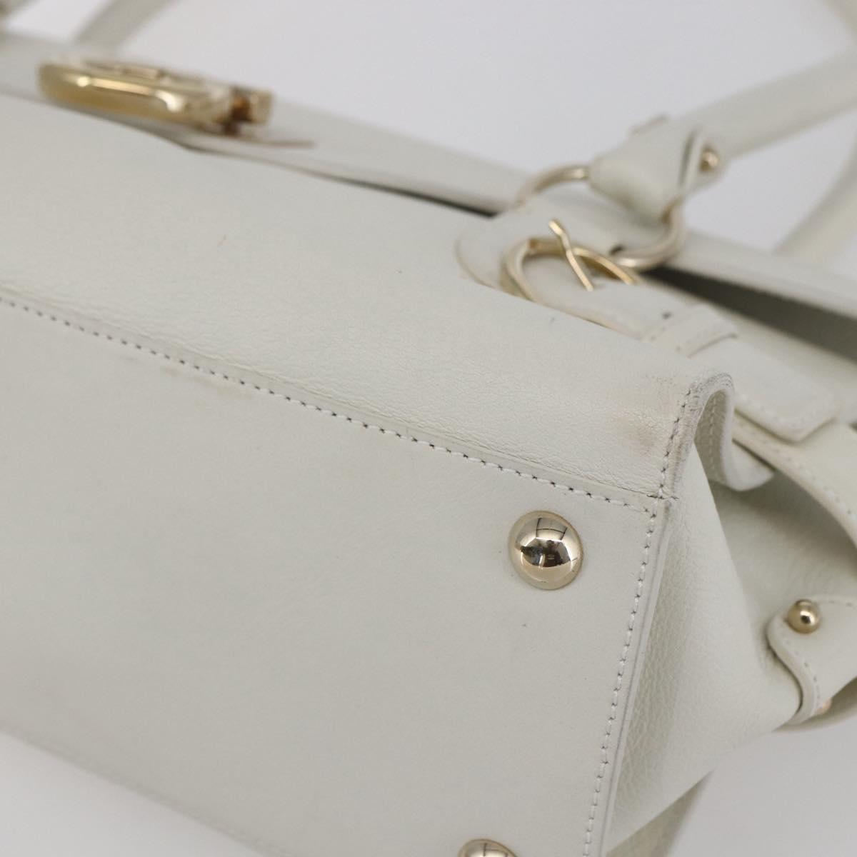 Salvatore Ferragamo Gancini Shoulder Bag Leather White Gold Auth 154689
