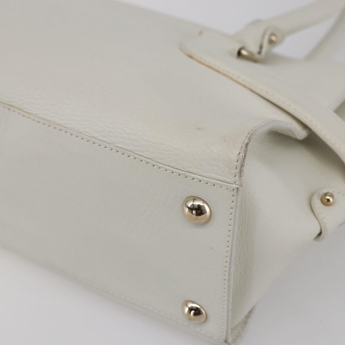 Salvatore Ferragamo Gancini Shoulder Bag Leather White Gold Auth 154689