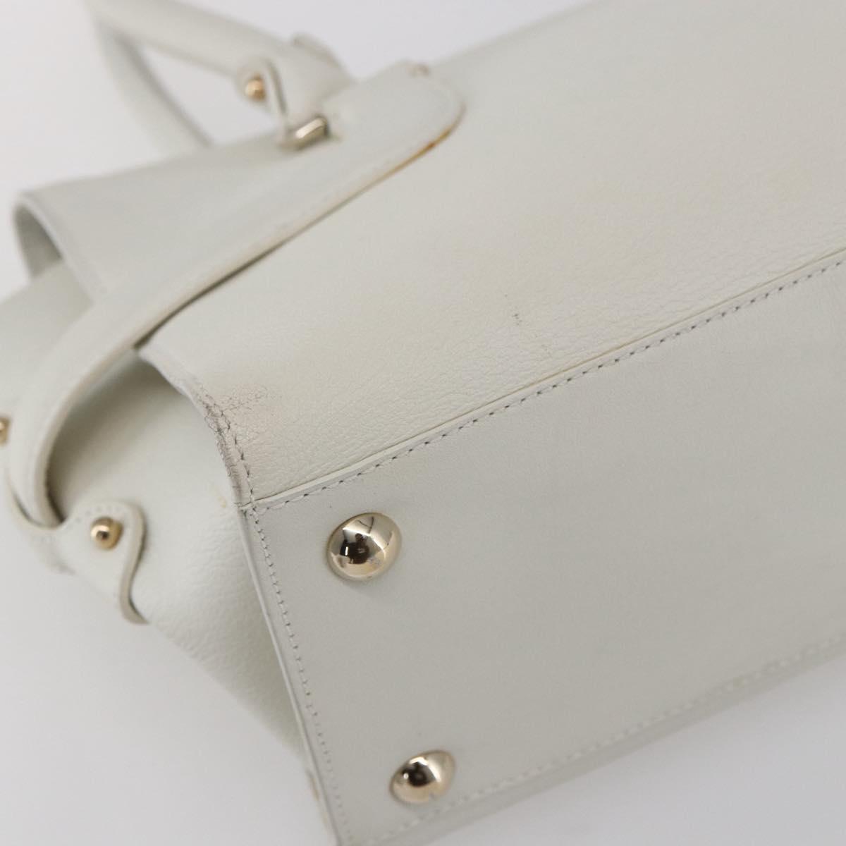 Salvatore Ferragamo Gancini Shoulder Bag Leather White Gold Auth 154689