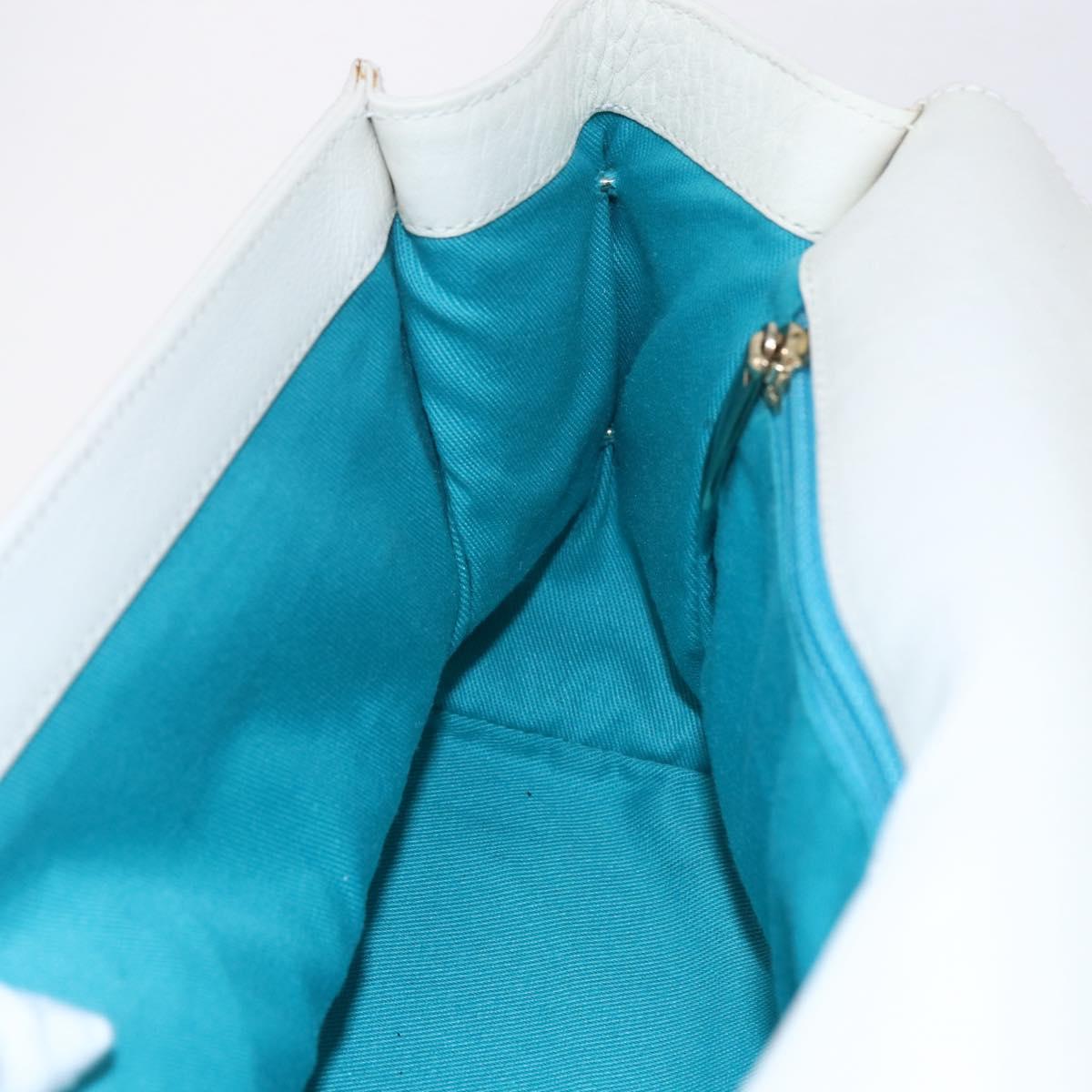 Salvatore Ferragamo Gancini Shoulder Bag Leather White Gold Auth 154689