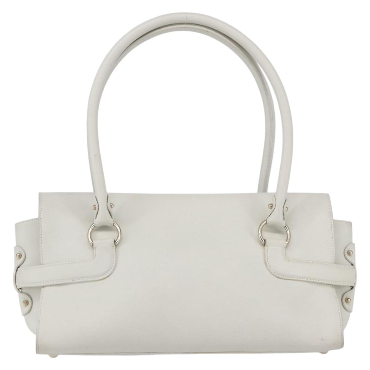 Salvatore Ferragamo Gancini Shoulder Bag Leather White Gold Auth 154689