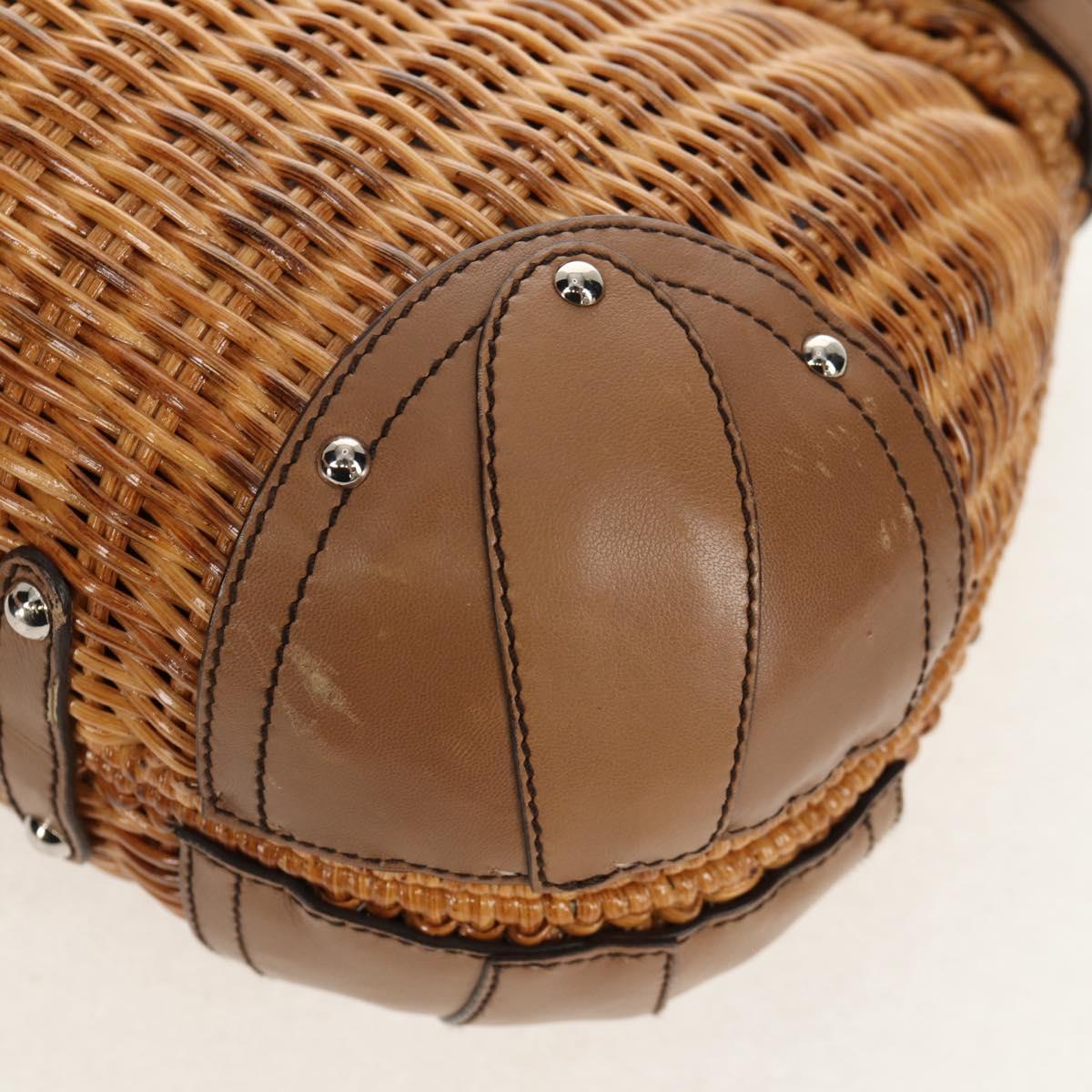 Salvatore Ferragamo Gancini Hand Bag Rattan Beige Silver Auth 154690V