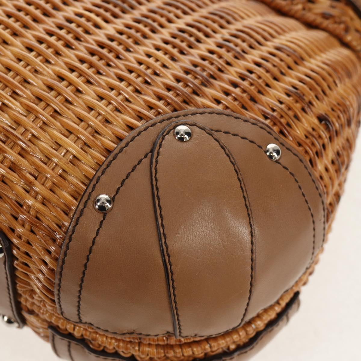 Salvatore Ferragamo Gancini Hand Bag Rattan Beige Silver Auth 154690V