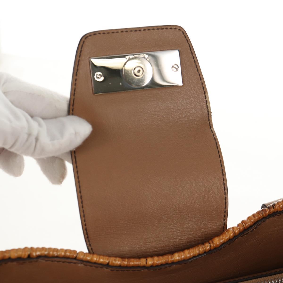 Salvatore Ferragamo Gancini Hand Bag Rattan Beige Silver Auth 154690A