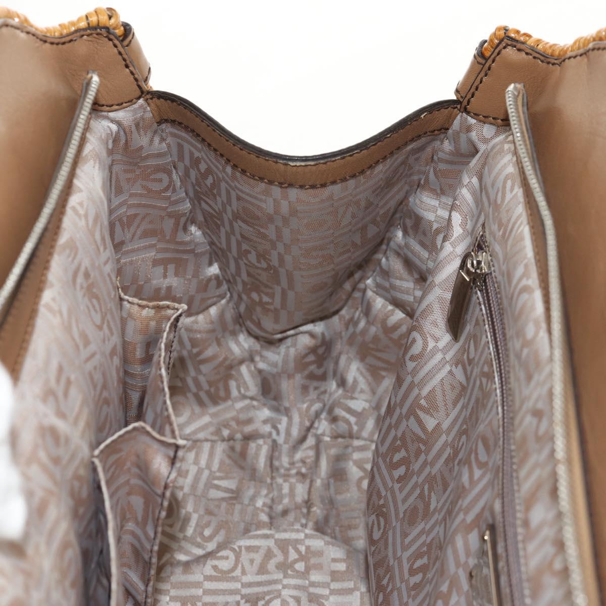 Salvatore Ferragamo Gancini Hand Bag Rattan Beige Silver Auth 154690A