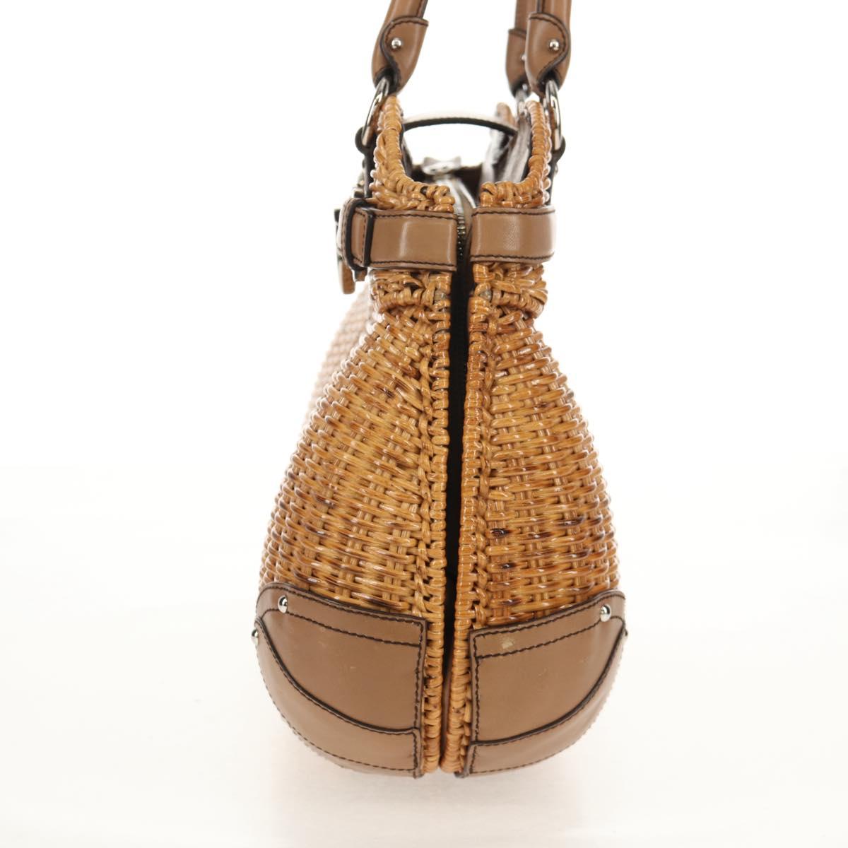 Salvatore Ferragamo Gancini Hand Bag Rattan Beige Silver Auth 154690A