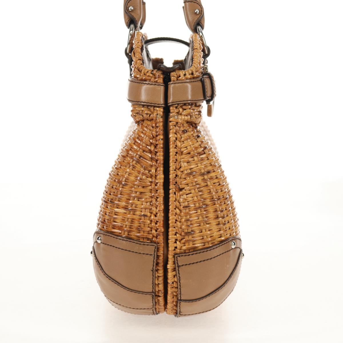 Salvatore Ferragamo Gancini Hand Bag Rattan Beige Silver Auth 154690V