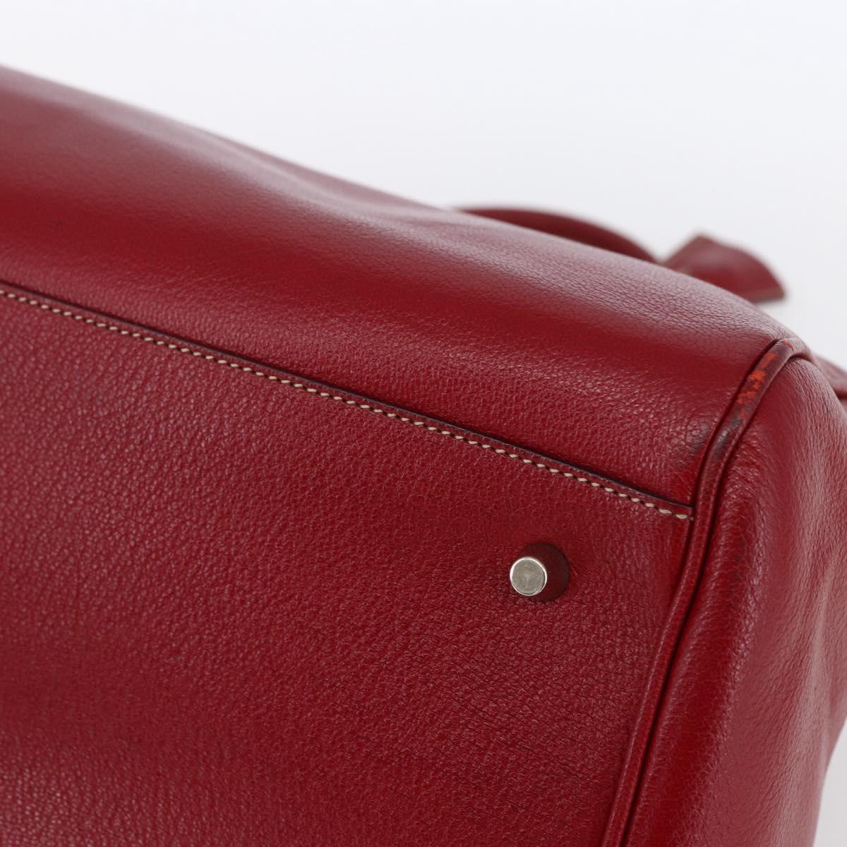 PRADA Hand Bag Leather Red Silver Auth 154691