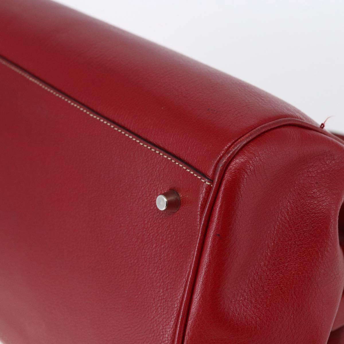 PRADA Hand Bag Leather Red Silver Auth 154691