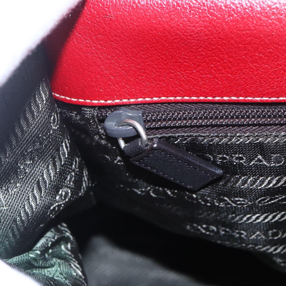 PRADA Hand Bag Leather Red Silver Auth 154691