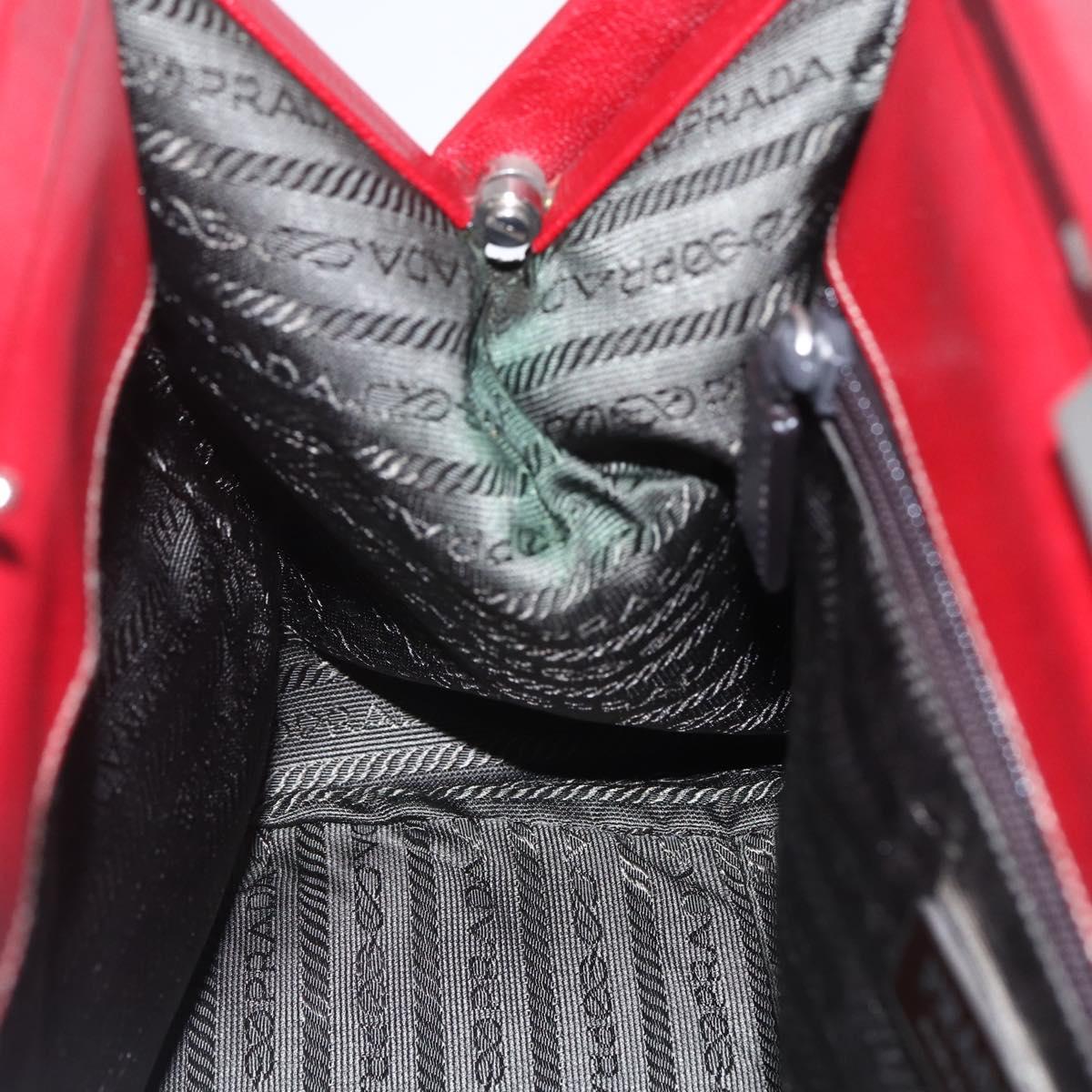 PRADA Hand Bag Leather Red Silver Auth 154691