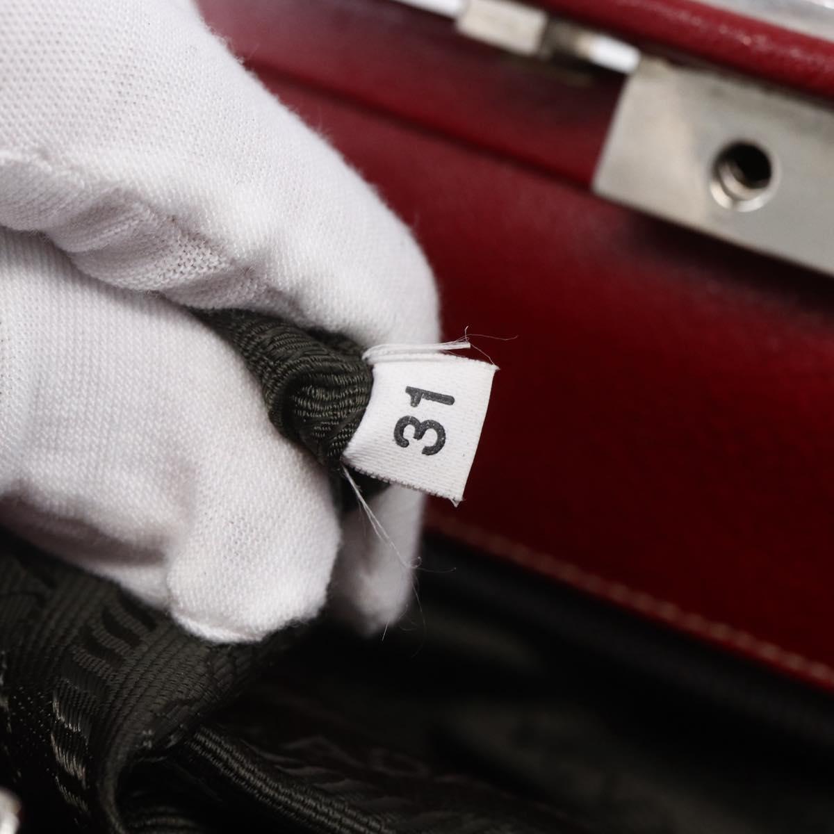 PRADA Hand Bag Leather Red Silver Auth 154691