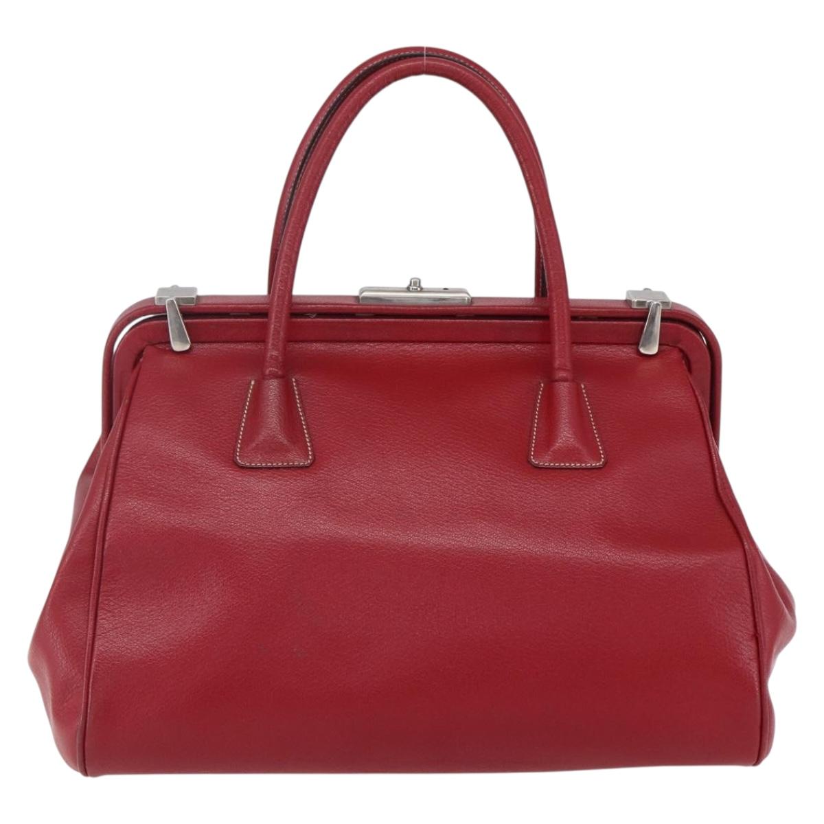 PRADA Hand Bag Leather Red Silver Auth 154691