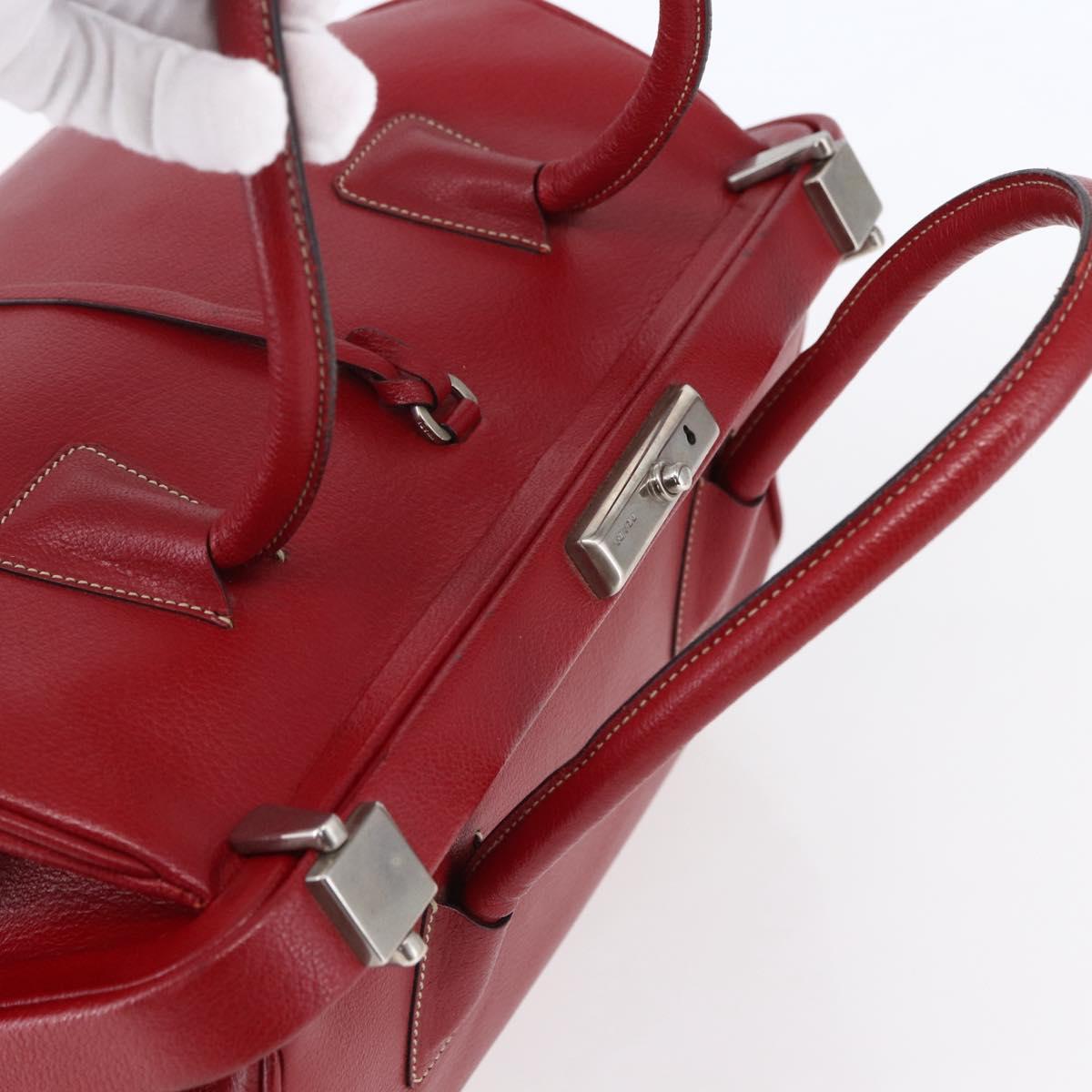 PRADA Hand Bag Leather Red Silver Auth 154691