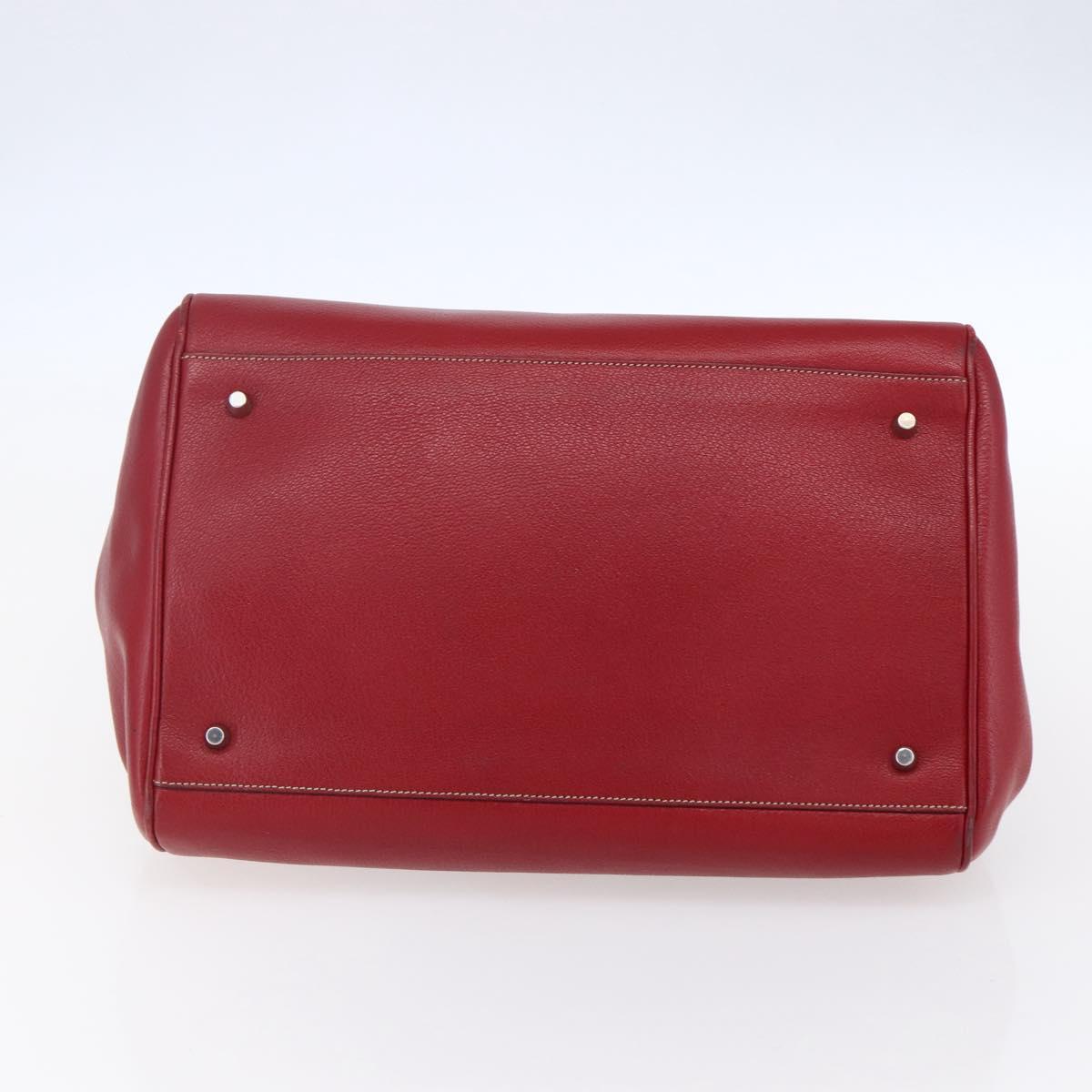 PRADA Hand Bag Leather Red Silver Auth 154691