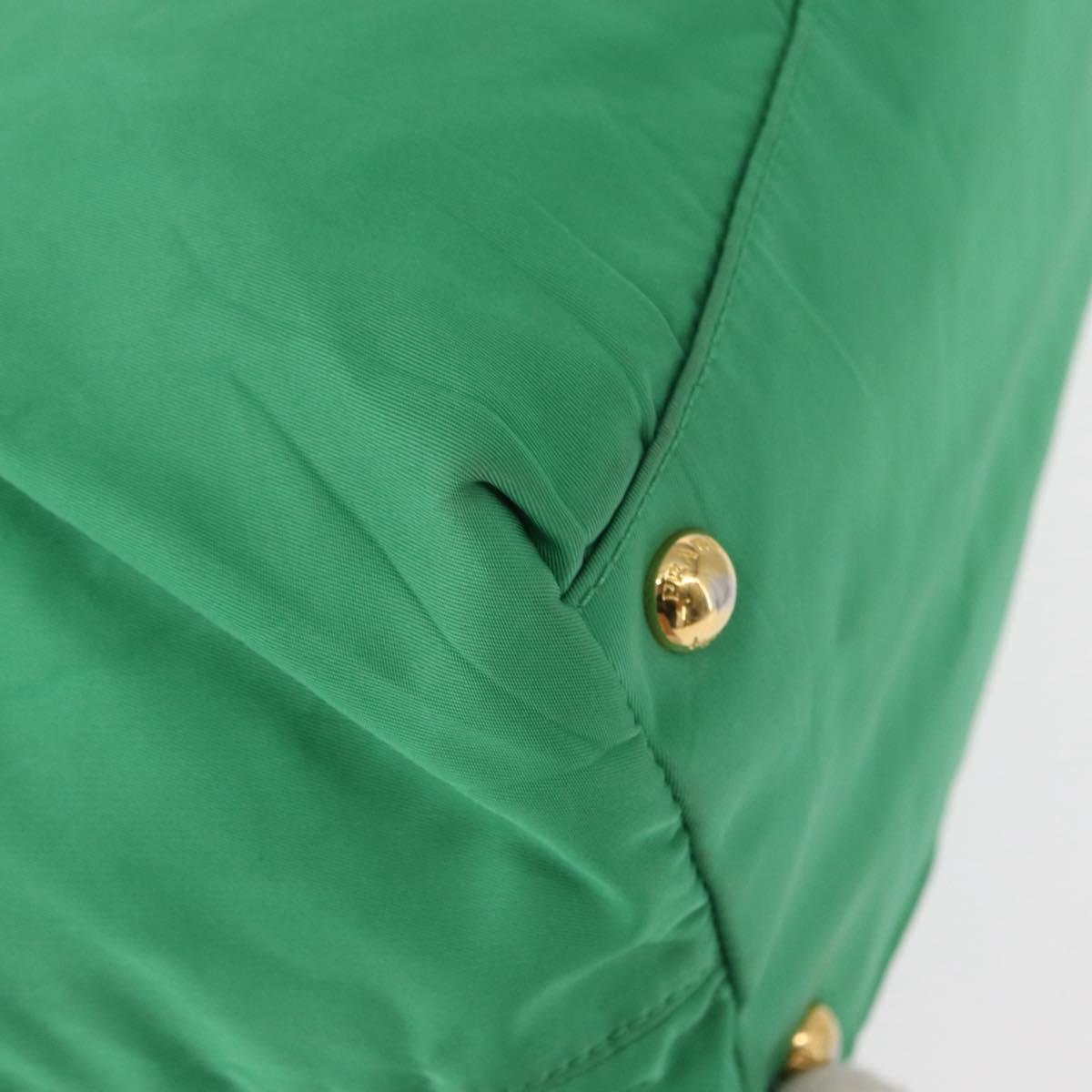PRADA Hand Bag Nylon Green Gold Auth 154693